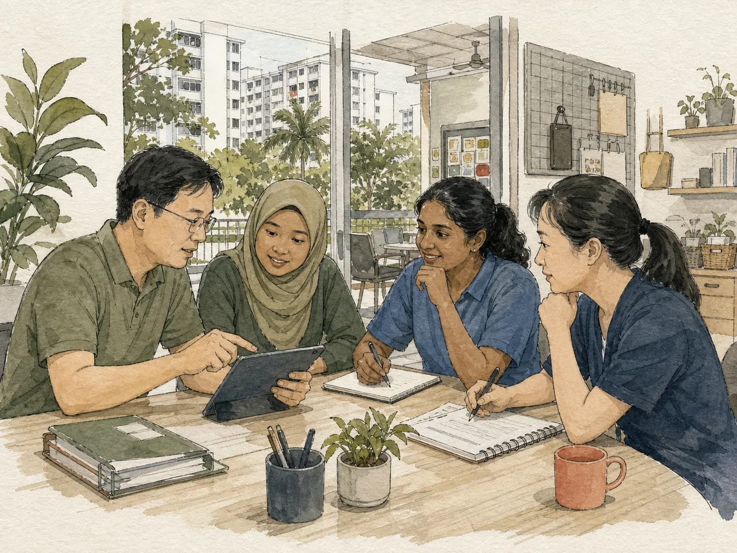Singaporean community care professionals coordinating their work